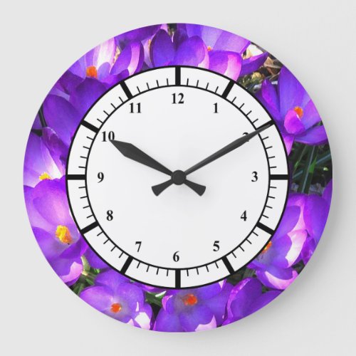 Purple Crocus Flowers Pattern Wall Clock