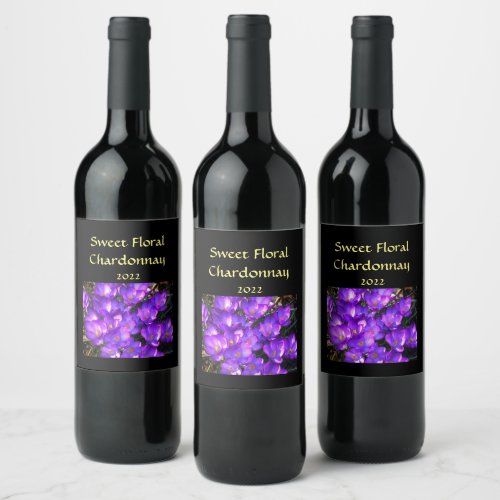 Purple Crocus Flowers Wine Label