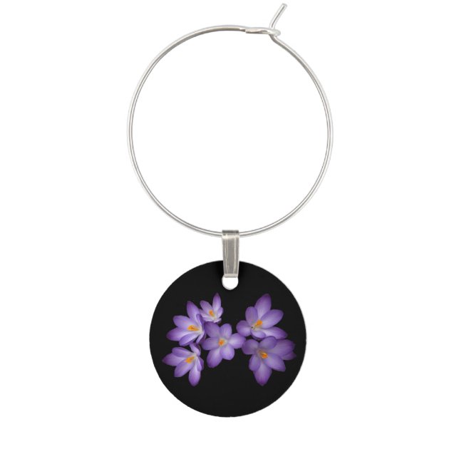 Purple Crocus Garden Flower Floral Wine Charm (Front)