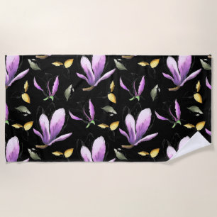 Purple Crocus on Black Beach Towel