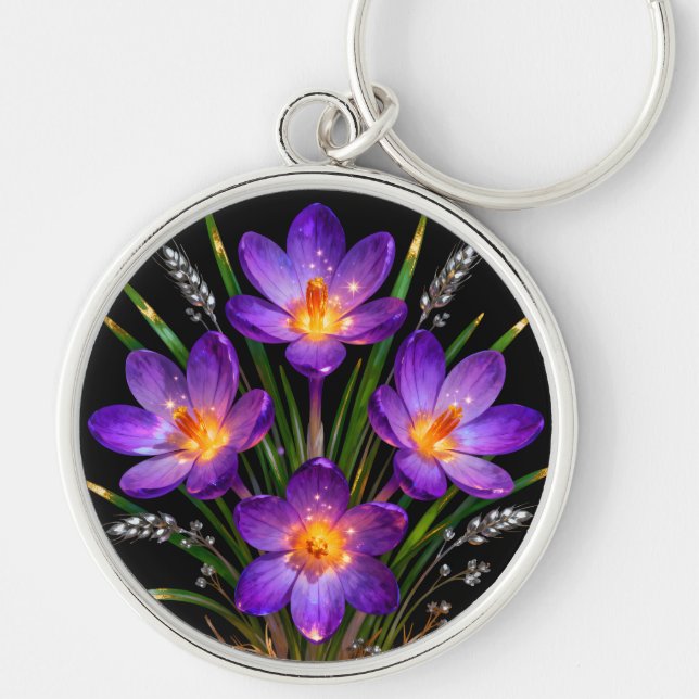 Purple Crocus Round Keychain (Front)