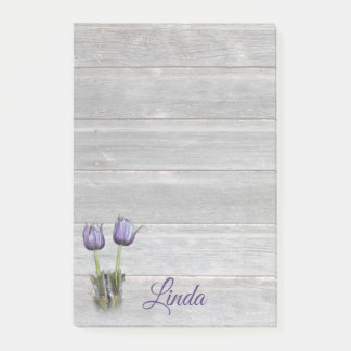 Purple Crocus Weathered Wood Personalized Post-it Notes