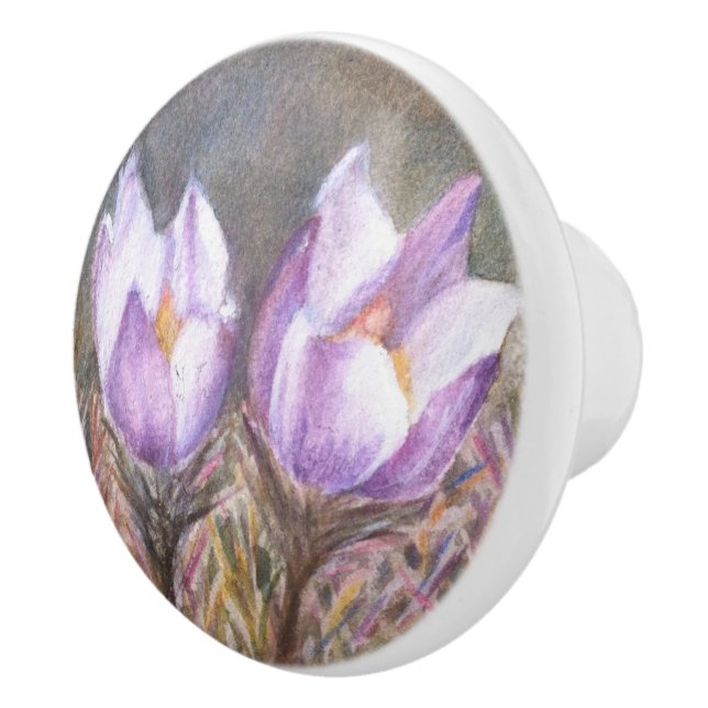 PURPLE CROCUSES CERAMIC KNOB (Right)