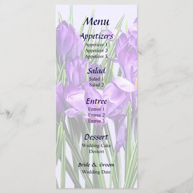 Purple Crocuses Wedding Menu (Front)