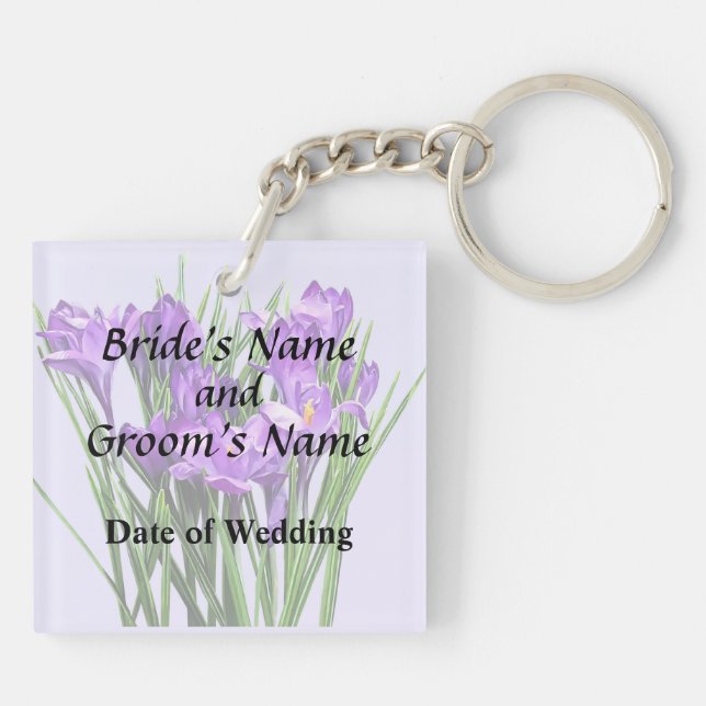 Purple Crocuses Wedding Products Keychain (Back)