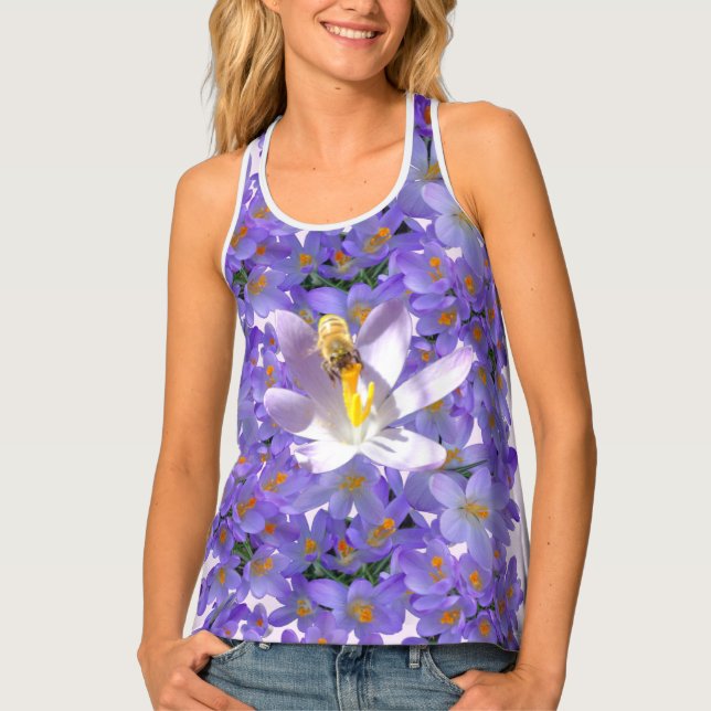 Purple Crocuses with Bee All over Printed Tank Top (Front)