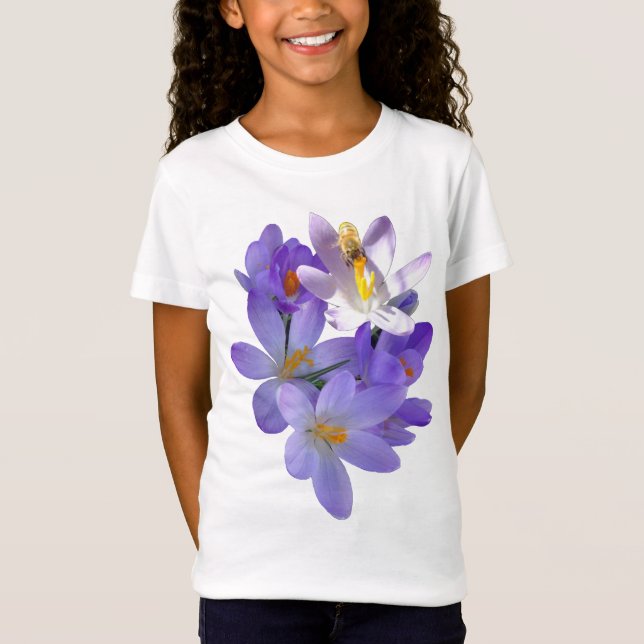 Purple Crocuses with Bee Girls T-Shirt (Front)