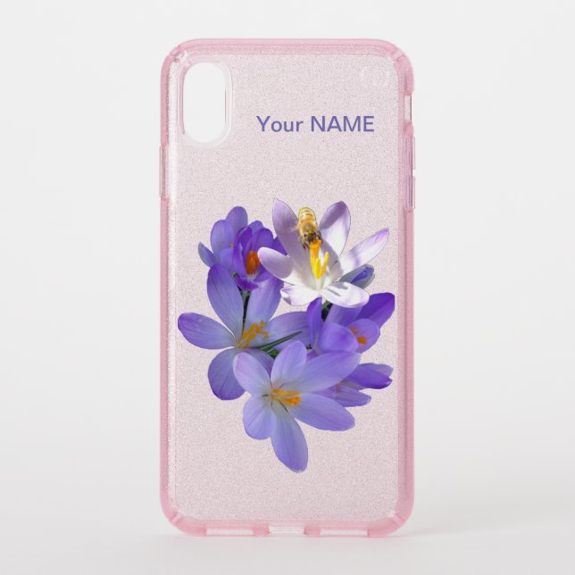 Purple Crocuses with Bee Glitter Speck Phone Case (Front)