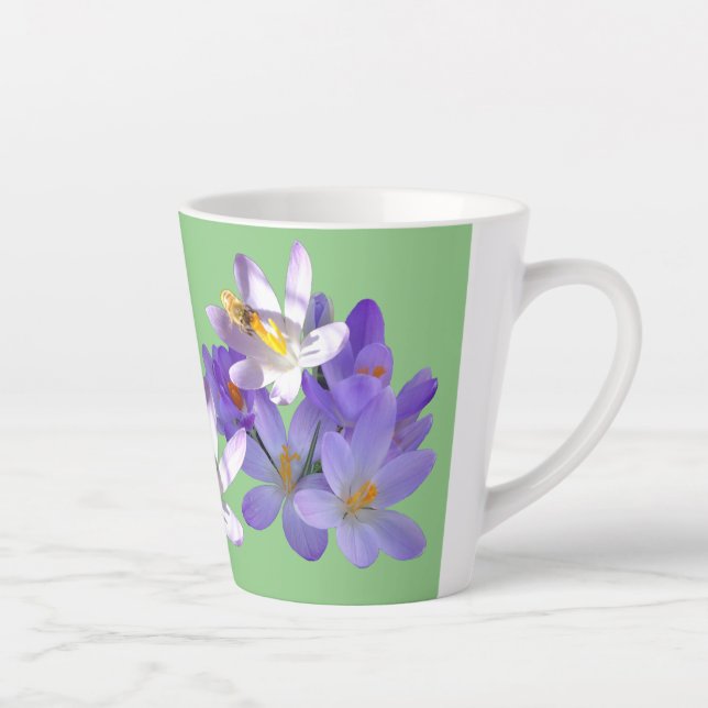 Purple Crocuses with Bee Light Green Latte Mug (Right)