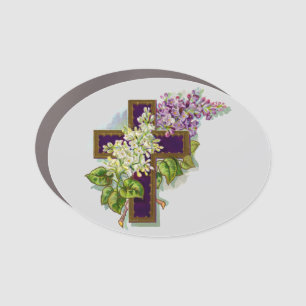 Purple Cross And Flowers Car Magnet