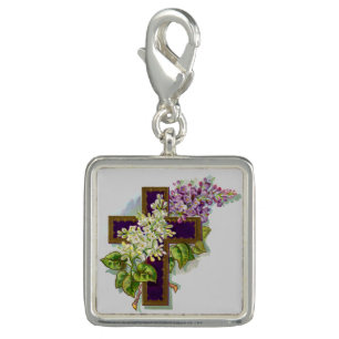 Purple Cross And Flowers Charm