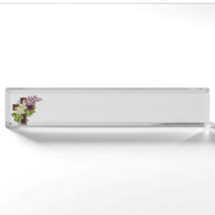 Purple Cross And Flowers Desk Name Plate