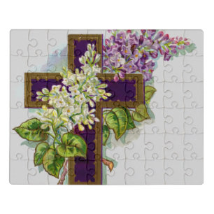 Purple Cross And Flowers Jigsaw Puzzle