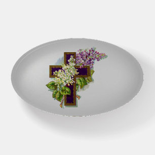 Purple Cross And Flowers Paperweight
