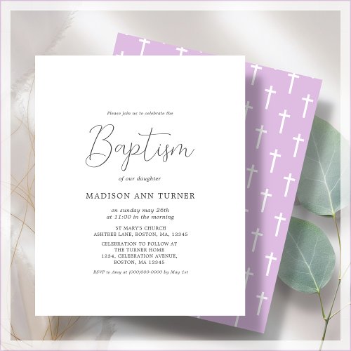 Purple Cross  Baptism Budget Invitation