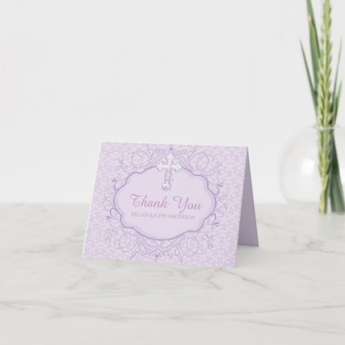 Purple Cross Baptism Christening Thank You Card