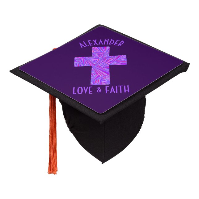 Purple Cross Christian Symbol Faith Religion Graduation Cap Topper (Angled)