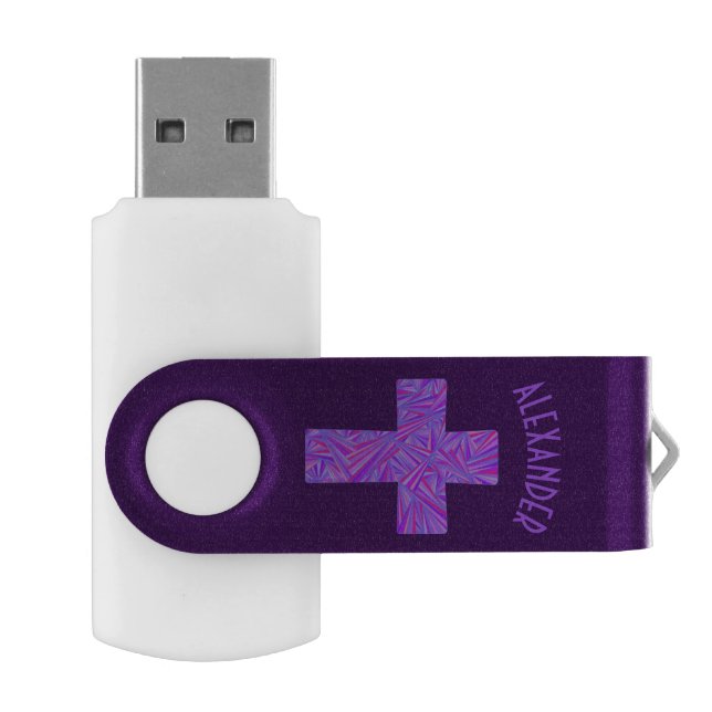 Purple Cross Christian Symbol Faith Religion USB Flash Drive (Opened)