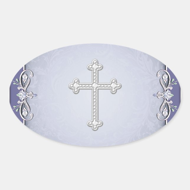 Purple Cross Damask Flower Envelope Seals Stickers (Front)