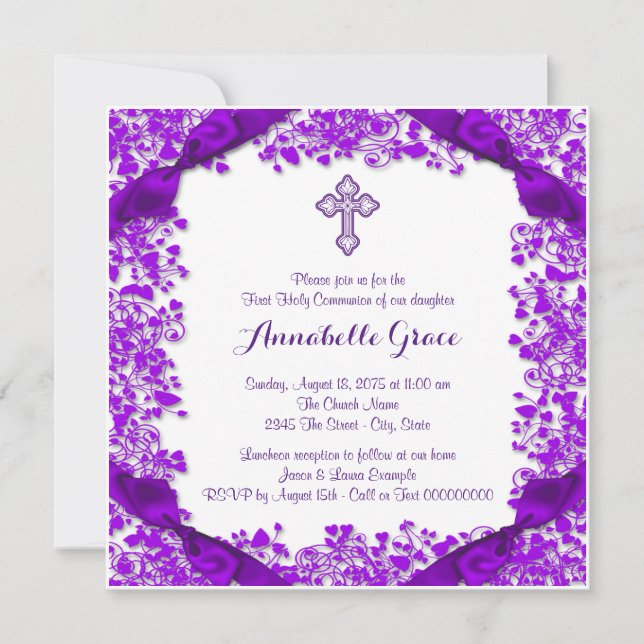 Purple Cross First Communion Invitation (Front)