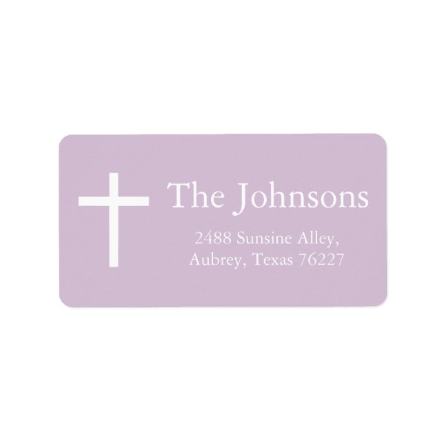 Purple Cross Girl Baptism Return Address Label (Front)