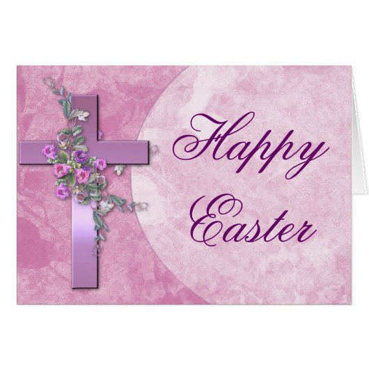 Purple Cross Happy Easter Greeting Card (Front Horizontal)