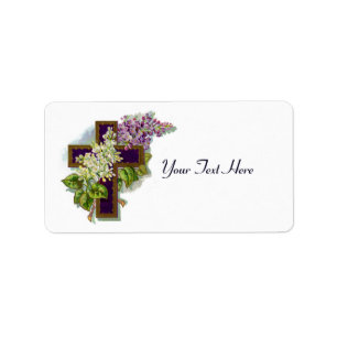 Purple Cross With Flowers Label
