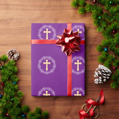Purple Cross Wreath Wrapping Paper