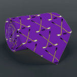 Purple Crossed Hockey Sticks and Puck Neck Tie<br><div class="desc">Purple Crossed Hockey Sticks and Puck tie</div>
