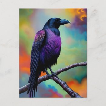 Purple Crow  Colorful Background Postcard by minx267 at Zazzle
