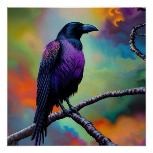 Purple Crow colorful background Poster