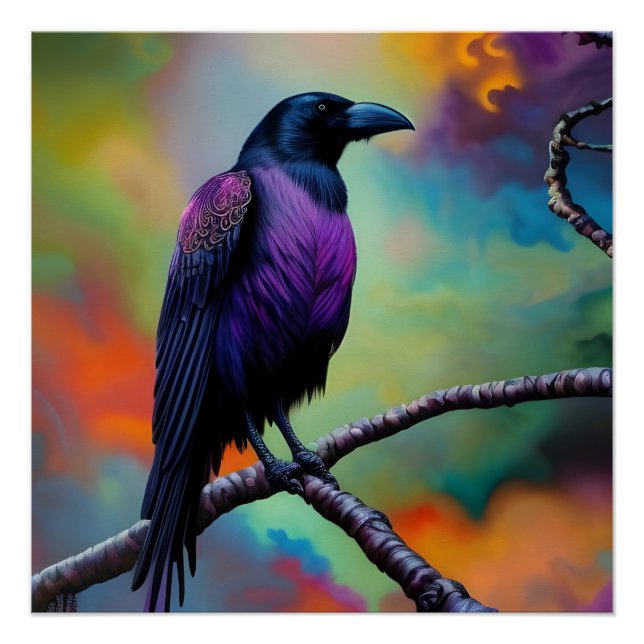Purple Crow, colorful background Poster (Front)