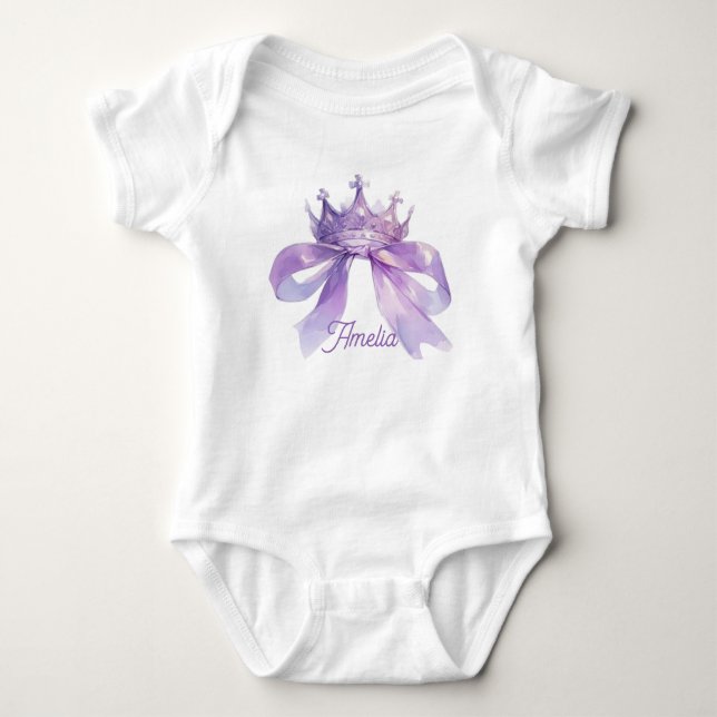 Purple crown and bow Customizable baby name  Bodysuit (Front)