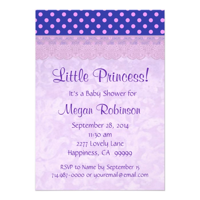 Purple Crown and  Lace Princess Girl Baby Shower Invites