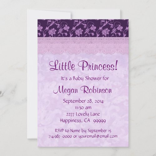 Purple Crown and  Lace Princess Girl Baby Shower Announcement