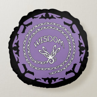 Purple Crown Chakra "Wisdom" Dragonfly Black BG Round Pillow