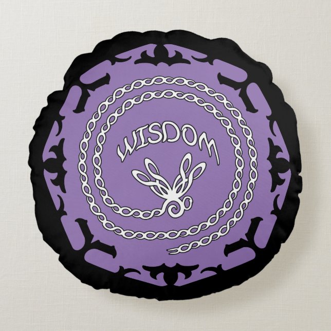 Purple Crown Chakra "Wisdom" Dragonfly Black BG Round Pillow (Front)