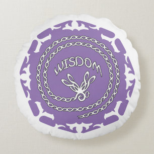 Purple Crown Chakra "Wisdom" Dragonfly White BG Round Pillow