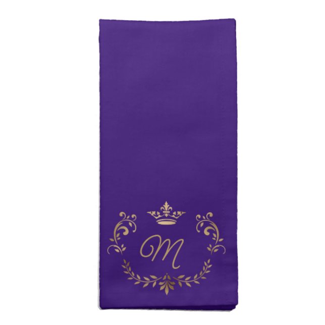 Purple Crown Crest Monogrammed Cloth Napkin (Folded)