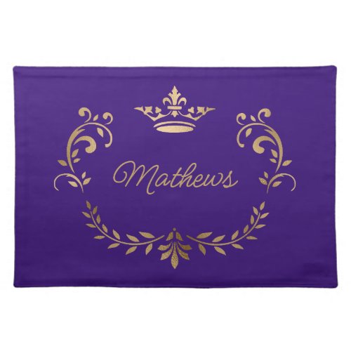 Purple Crown Crest Personalized Cloth Placemat