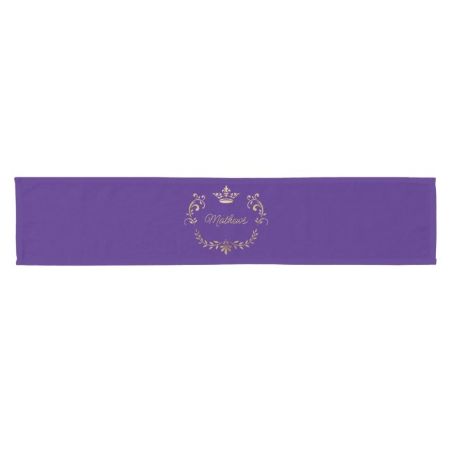Purple Crown Crest Personalized  Short Table Runner (Horizontal)