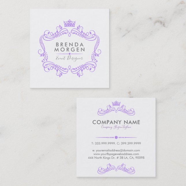 Purple Crown Frame Square Business Card (Front/Back)