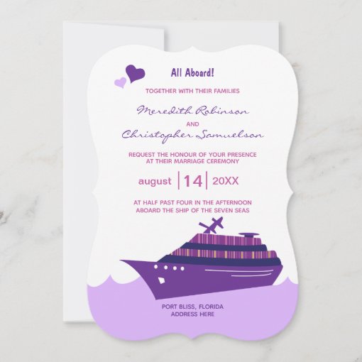 Purple Cruise Ship Wedding Invitation | Zazzle