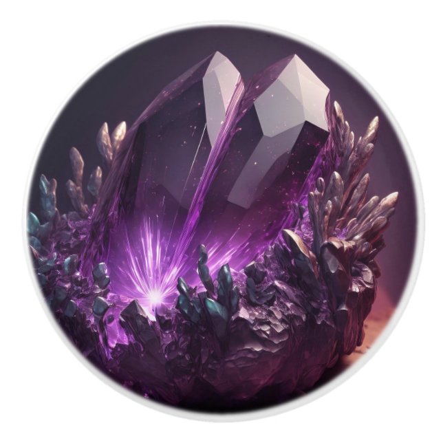 Purple Crystal Amethyst Jewel Ceramic Knob (Front)