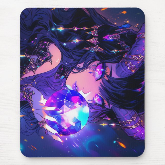 Purple Crystal Ball Demon Anime Girl Mouse Pad (Front)