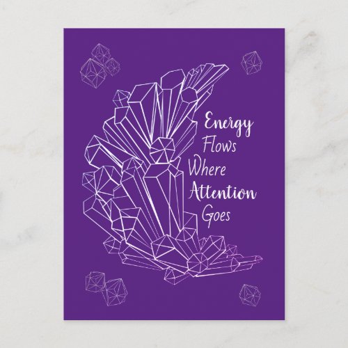 Purple crystal cluster energy flows quote postcard