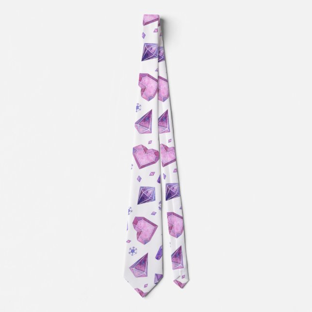Purple Crystal Heart Pattern, Valentines Day Gift Neck Tie (Front)