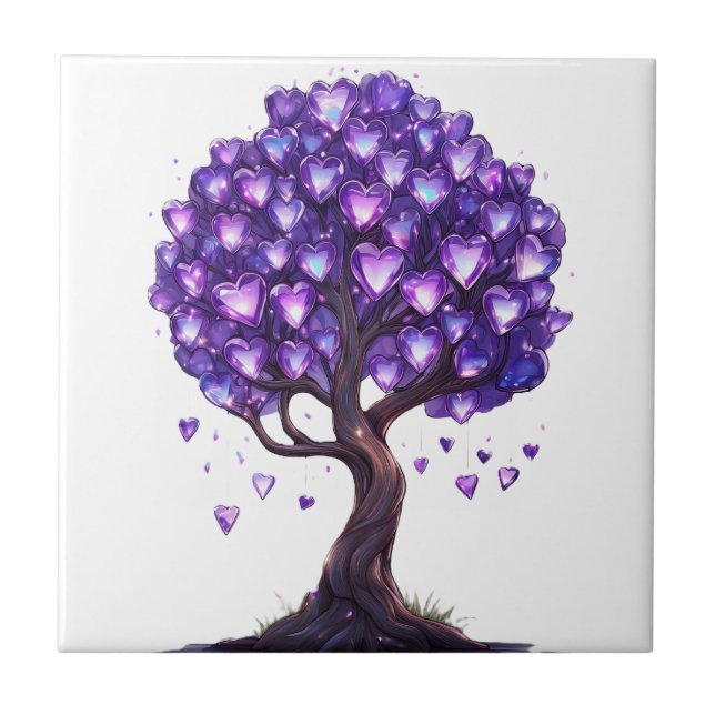 Purple Crystal Heart Tree  Ceramic Tile (Front)