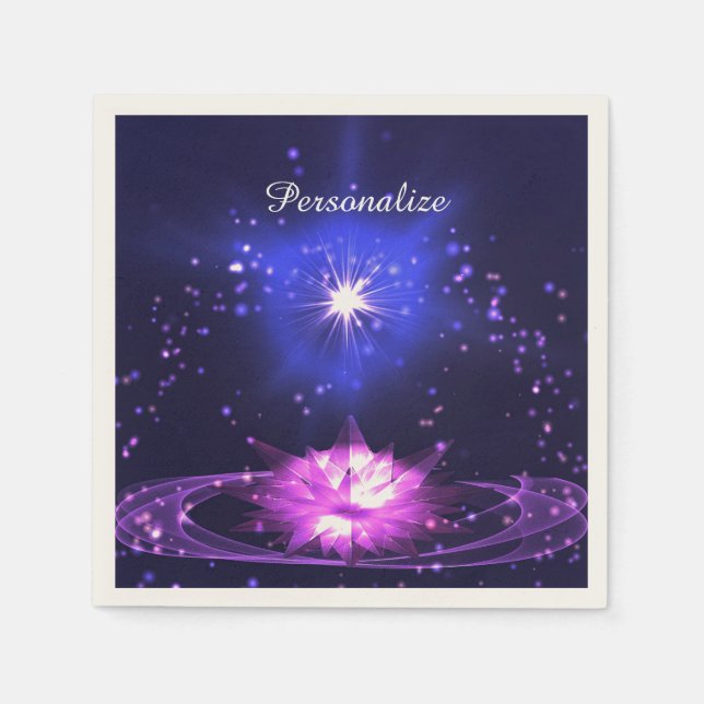 Purple Crystal Lotus Flower Stars Personalize Napkins (Front)
