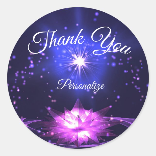 Purple Crystal Lotus Night Stars Personalize Classic Round Sticker (Front)